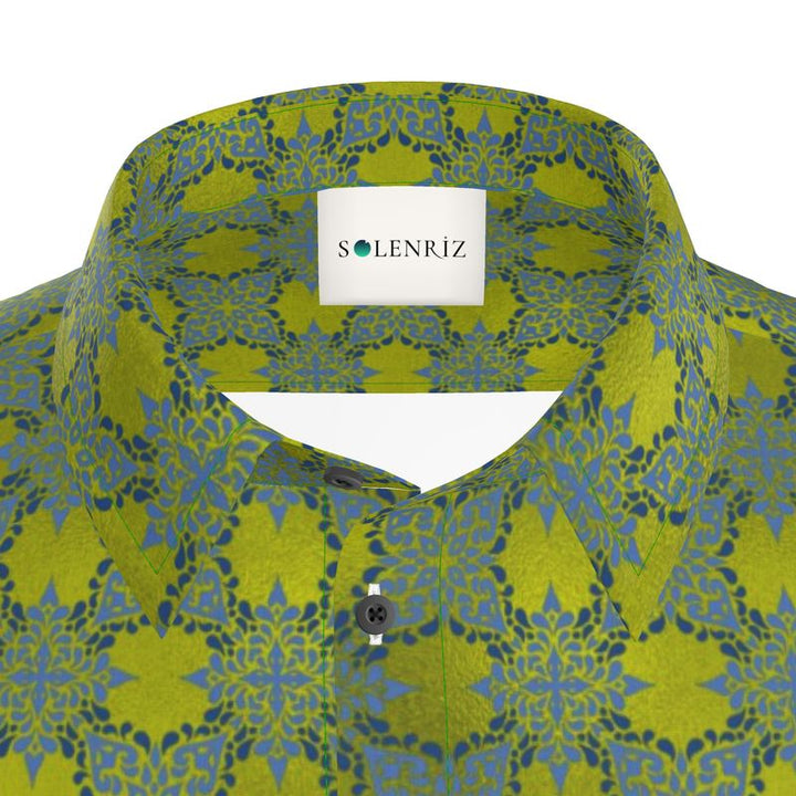 Men’s Lime Green & Blue Floral Short-Sleeve Shirt | Solenriz - Rizzlly