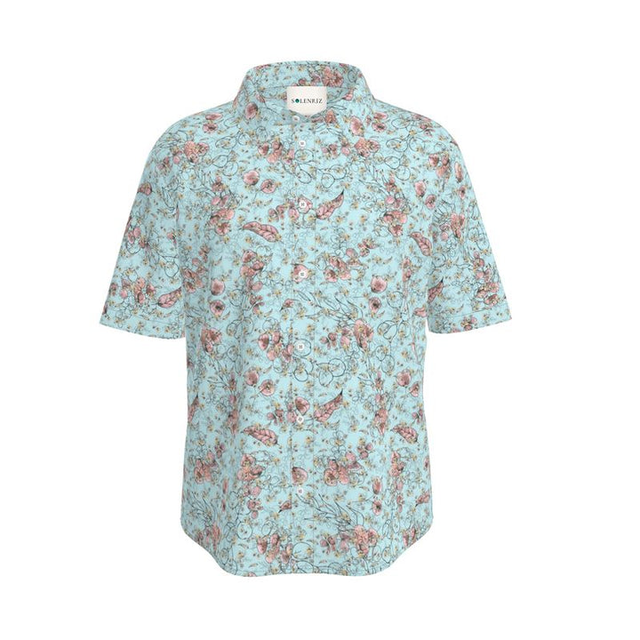 Men’s Aqua & Blush Floral Short-Sleeve Shirt | Solenriz - Rizzlly