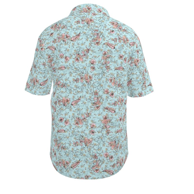 Men’s Aqua & Blush Floral Short-Sleeve Shirt | Solenriz - Rizzlly