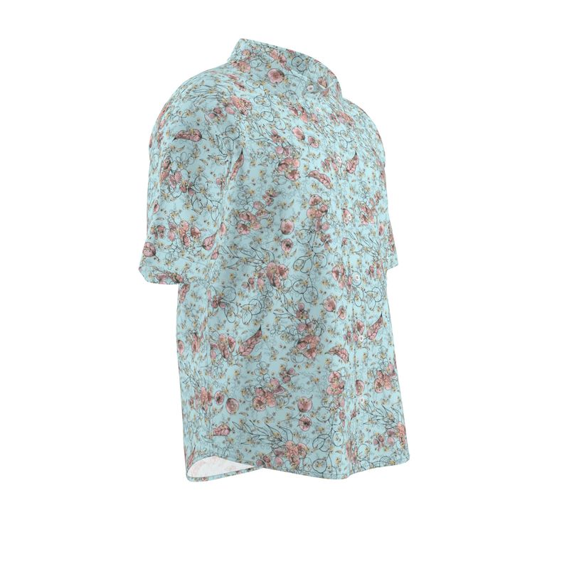 Men’s Aqua & Blush Floral Short-Sleeve Shirt | Solenriz - Rizzlly
