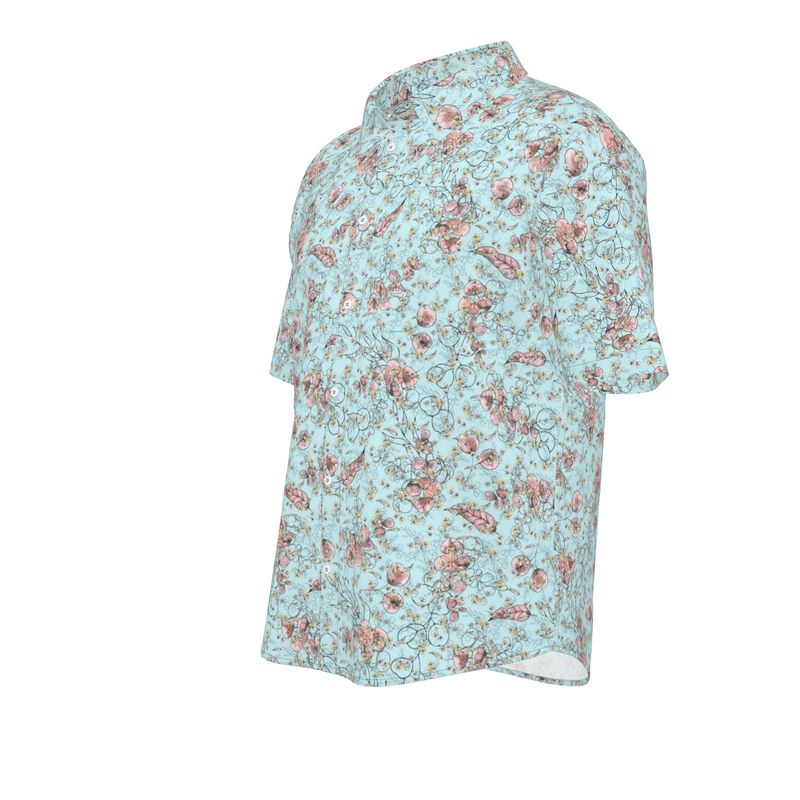 Men’s Aqua & Blush Floral Short-Sleeve Shirt | Solenriz - Rizzlly