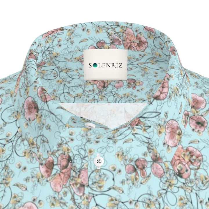 Men’s Aqua & Blush Floral Short-Sleeve Shirt | Solenriz - Rizzlly
