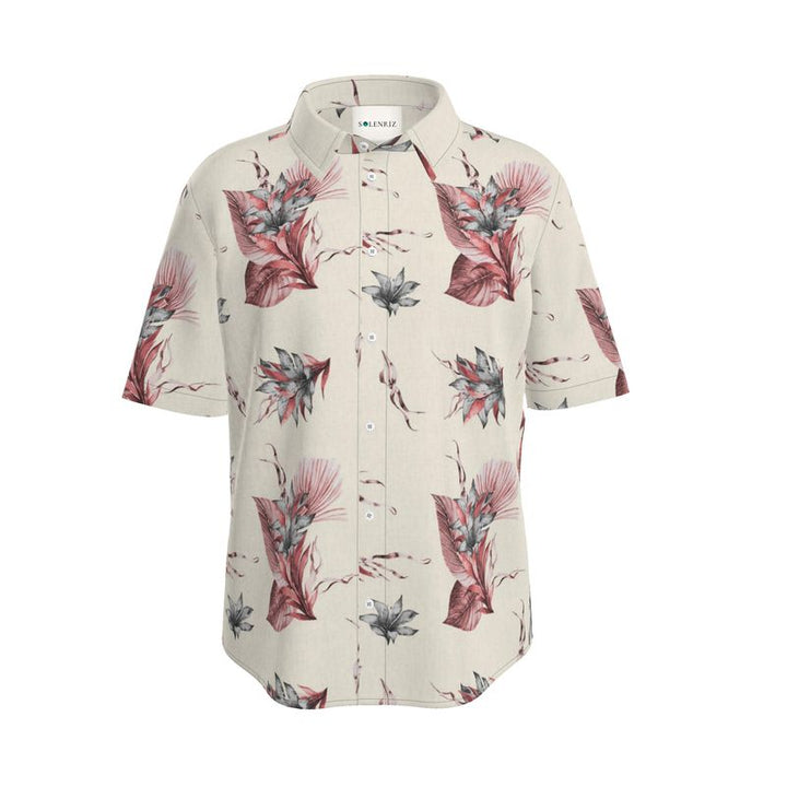 Men’s Cream & Dusty Rose Botanical Short-Sleeve Shirt | Solenriz - Rizzlly
