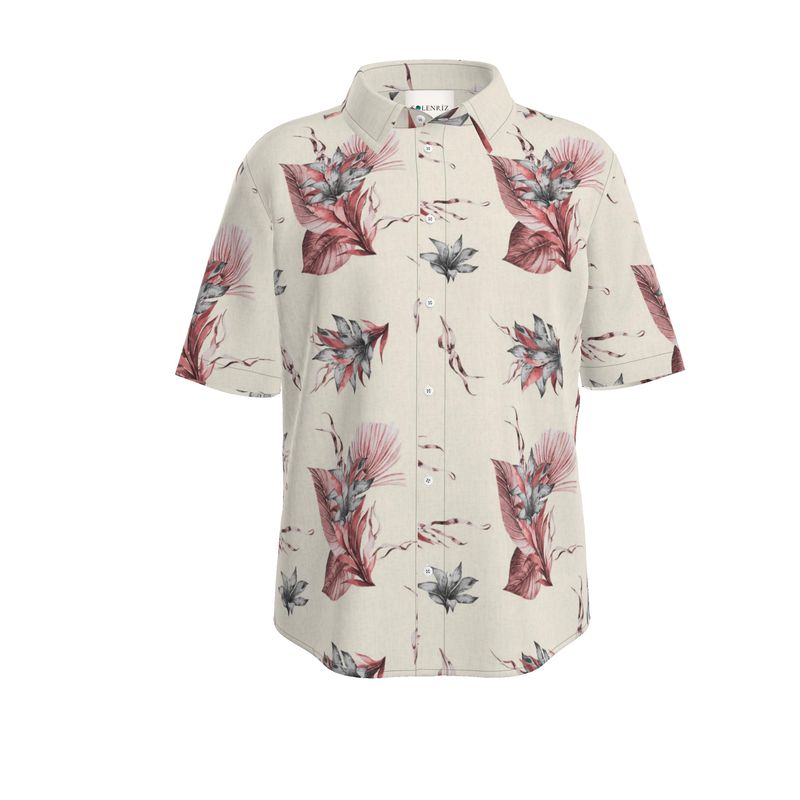 Men’s Cream & Dusty Rose Botanical Short-Sleeve Shirt | Solenriz - Rizzlly