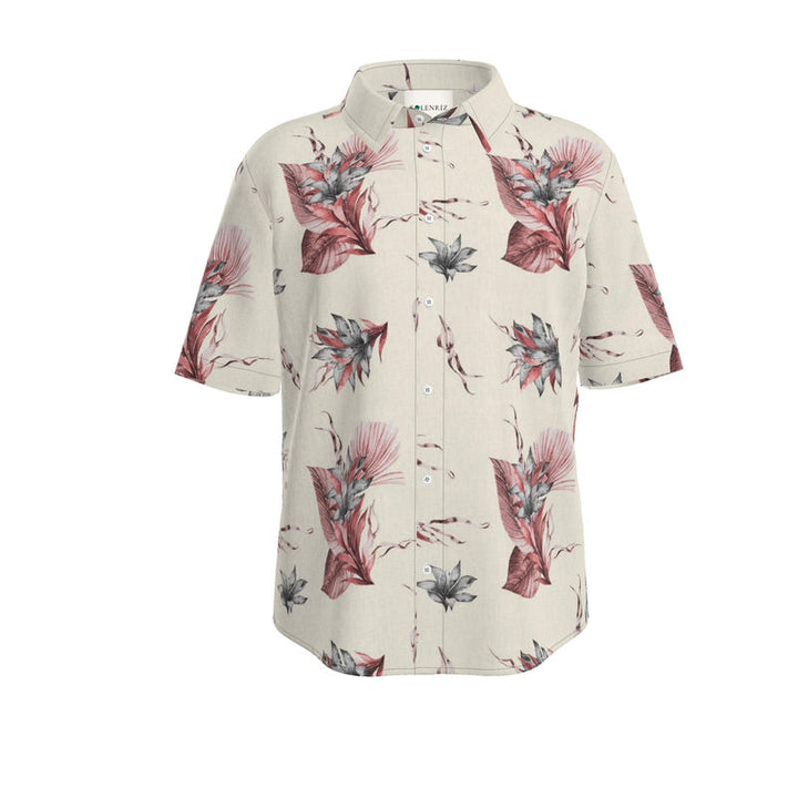 Men’s Cream & Dusty Rose Botanical Short-Sleeve Shirt | Solenriz - Rizzlly