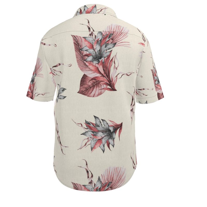 Men’s Cream & Dusty Rose Botanical Short-Sleeve Shirt | Solenriz - Rizzlly