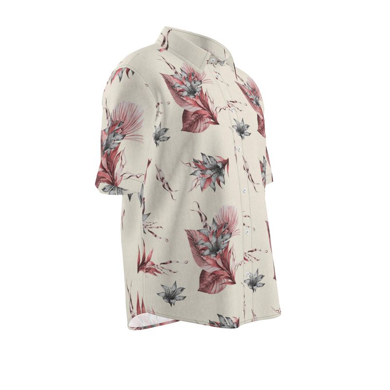 Men’s Cream & Dusty Rose Botanical Short-Sleeve Shirt | Solenriz - Rizzlly