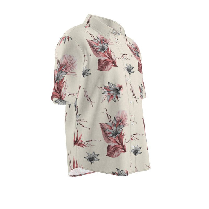 Men’s Cream & Dusty Rose Botanical Short-Sleeve Shirt | Solenriz - Rizzlly