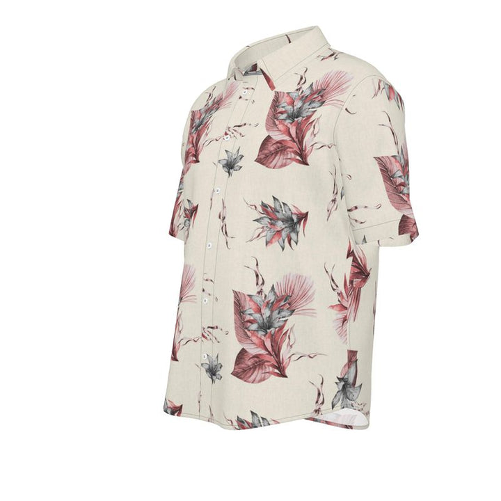 Men’s Cream & Dusty Rose Botanical Short-Sleeve Shirt | Solenriz - Rizzlly