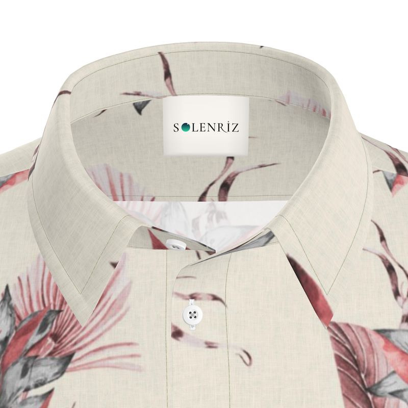 Men’s Cream & Dusty Rose Botanical Short-Sleeve Shirt | Solenriz - Rizzlly