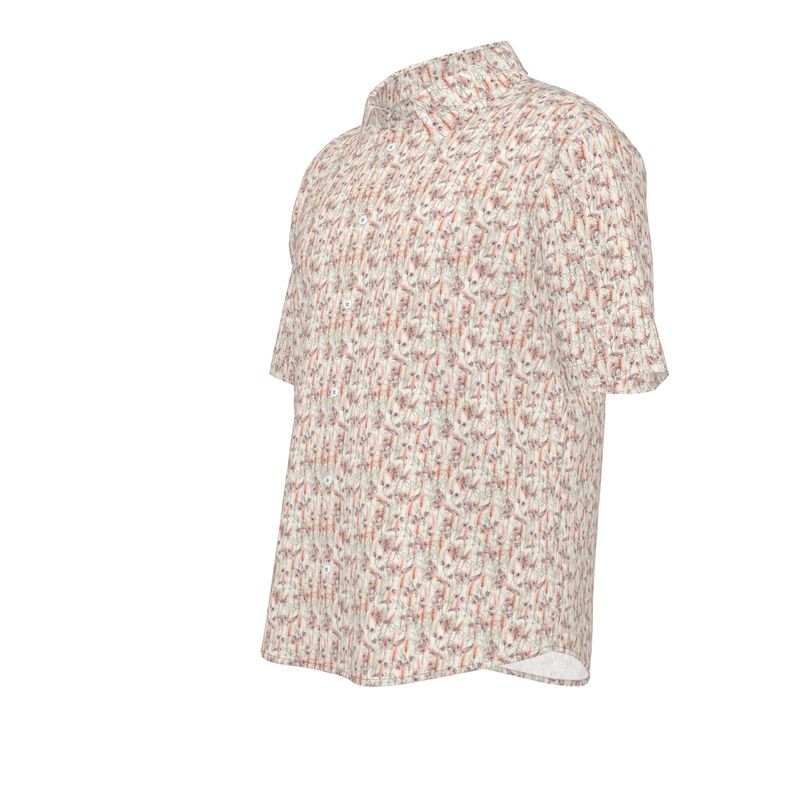 Men’s Ivory & Terracotta Botanical Short-Sleeve Shirt | Solenriz - Rizzlly