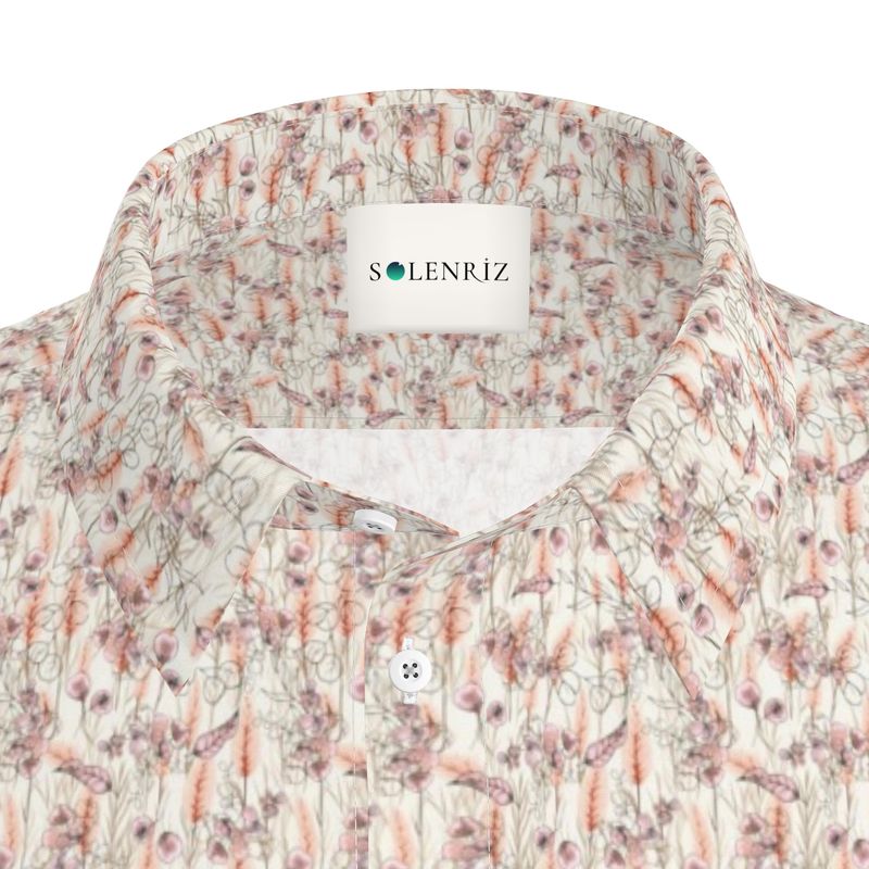 Men’s Ivory & Terracotta Botanical Short-Sleeve Shirt | Solenriz - Rizzlly