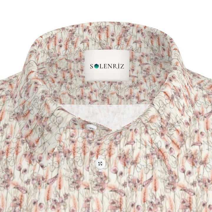 Men’s Ivory & Terracotta Botanical Short-Sleeve Shirt | Solenriz - Rizzlly