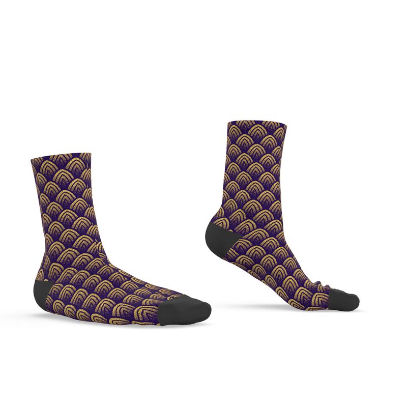 Halfmoon Purple & Gold Socks - Rizzlly