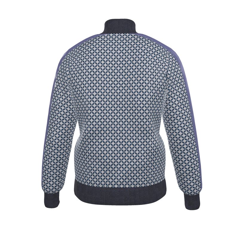 Blue Fair Isle Geometric Pattern Zip-Up Jacket - Rizzlly