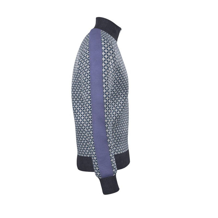 Blue Fair Isle Geometric Pattern Zip-Up Jacket - Rizzlly
