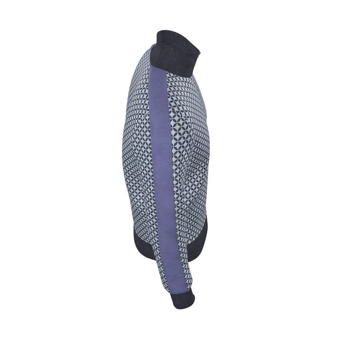 Blue Fair Isle Geometric Pattern Zip-Up Jacket - Rizzlly