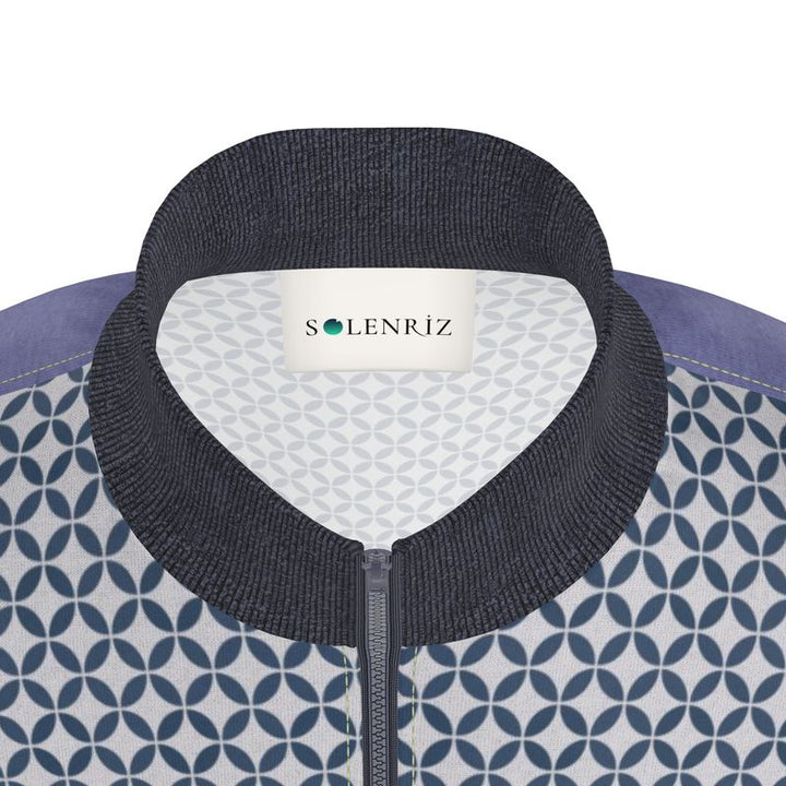 Blue Fair Isle Geometric Pattern Zip-Up Jacket - Rizzlly