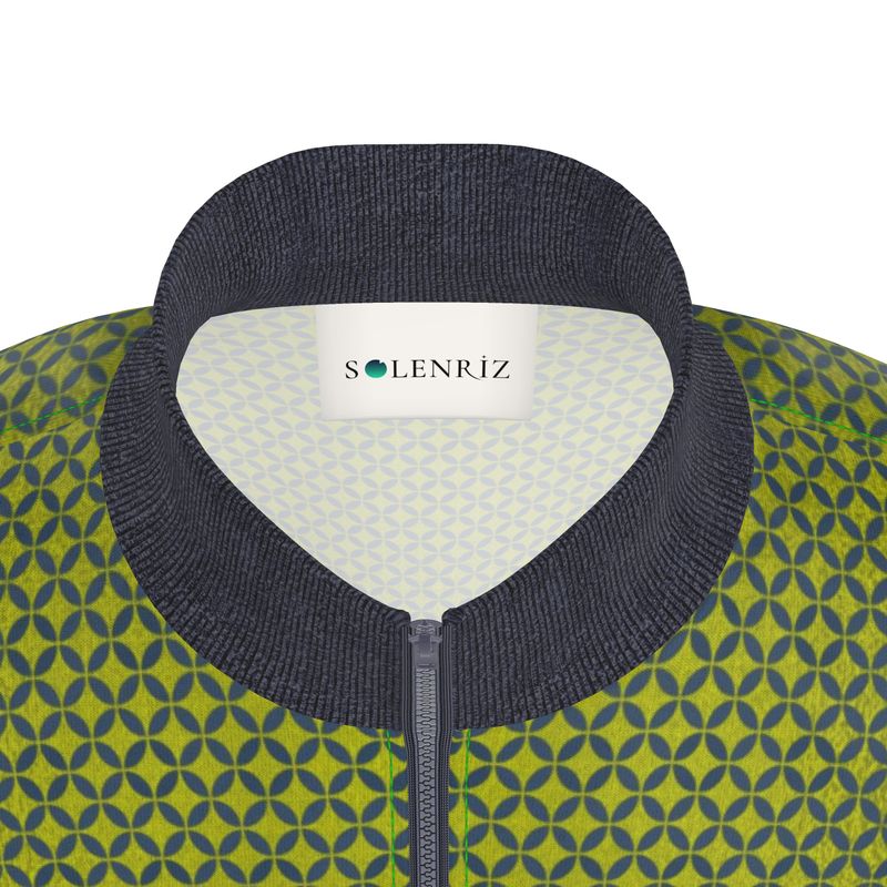 Olive Geometric Zip-Up Jacket - Rizzlly