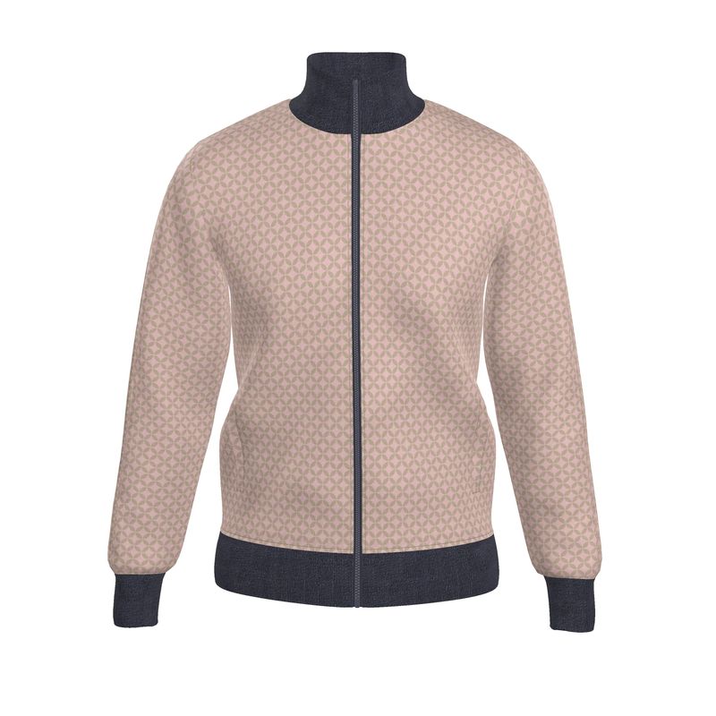 Beige Geometric Zip-Up Jacket - Rizzlly