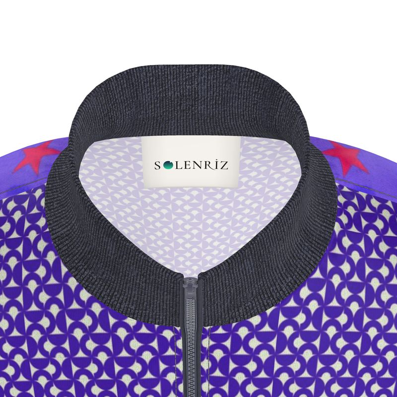 Purple Geometric Pattern Zip-Up Jacket - Rizzlly