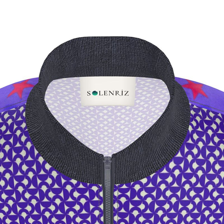 Purple Geometric Pattern Zip-Up Jacket - Rizzlly