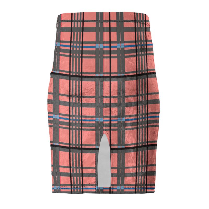 Coral Check Pencil Skirt | Solenriz - Rizzlly