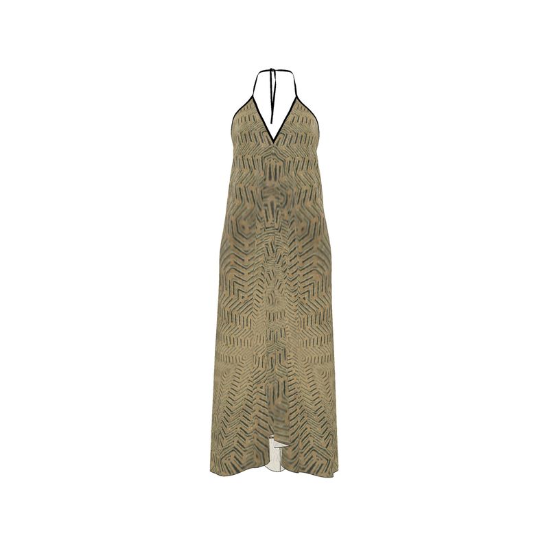 Linear Chic Sand Halterneck Backless Dress | Solenriz - Rizzlly