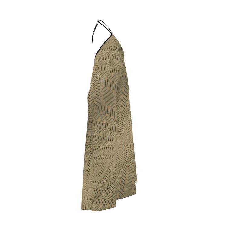 Linear Chic Sand Halterneck Backless Dress | Solenriz - Rizzlly