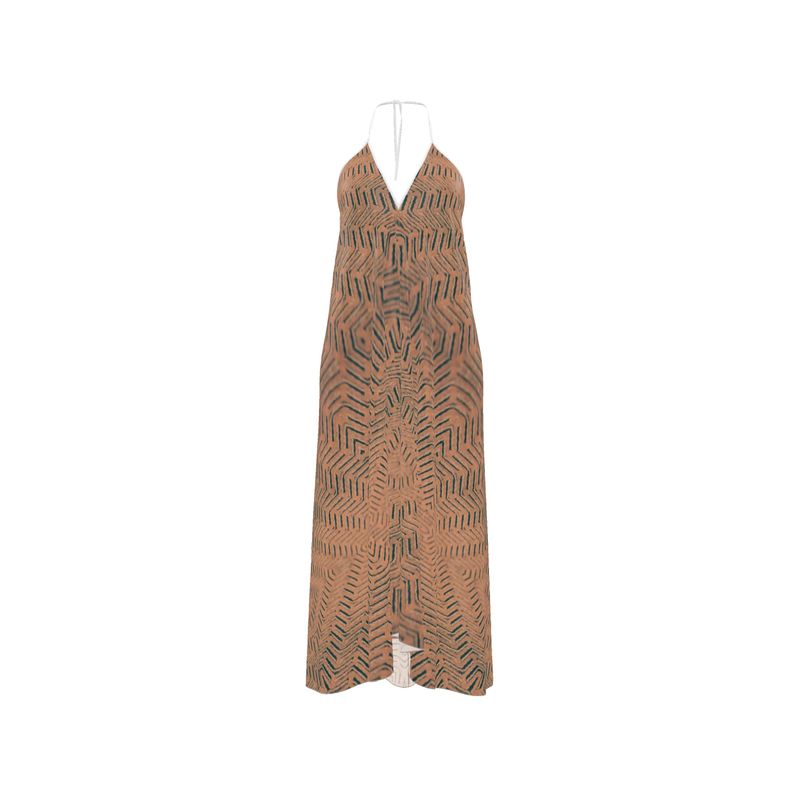 Linear Chic Bronze Halterneck Backless Dress | Solenriz - Rizzlly