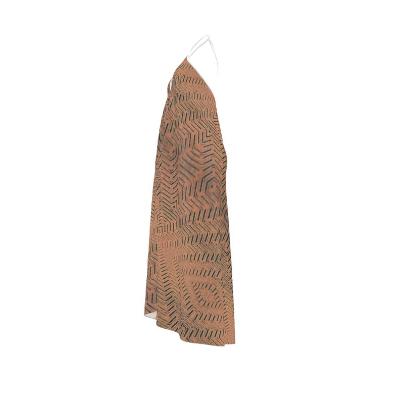 Linear Chic Bronze Halterneck Backless Dress | Solenriz - Rizzlly