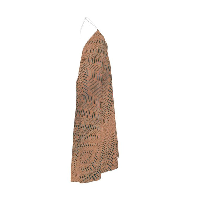 Linear Chic Bronze Halterneck Backless Dress | Solenriz - Rizzlly