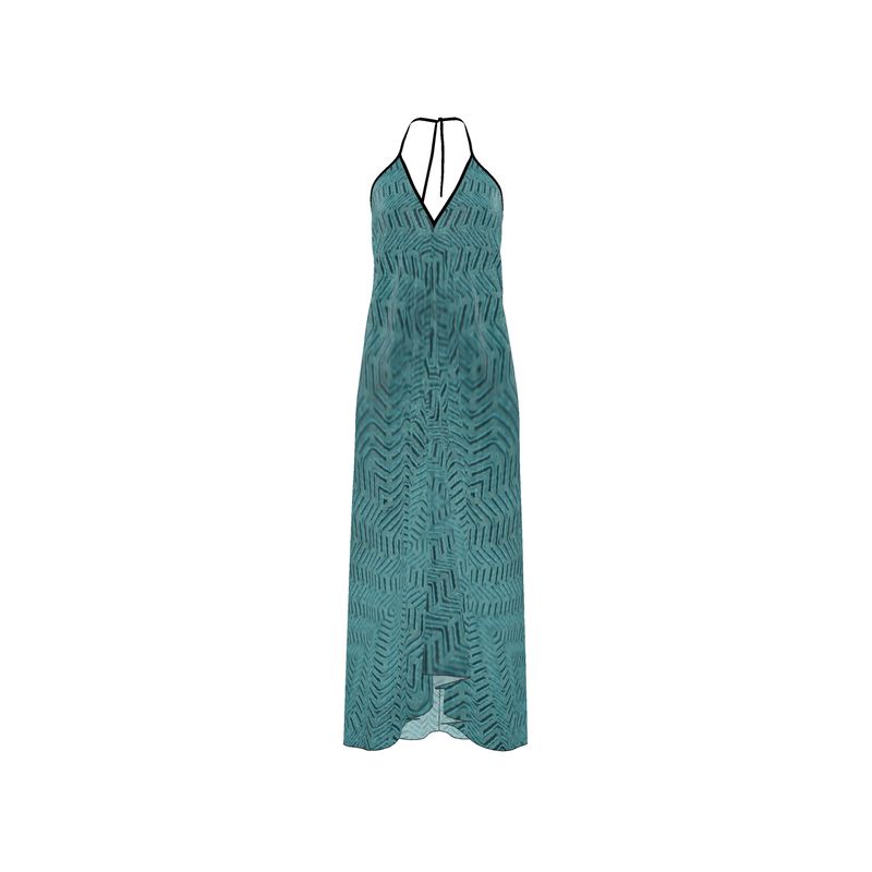 Linear Chic Green Halterneck Backless Dress | Solenriz - Rizzlly