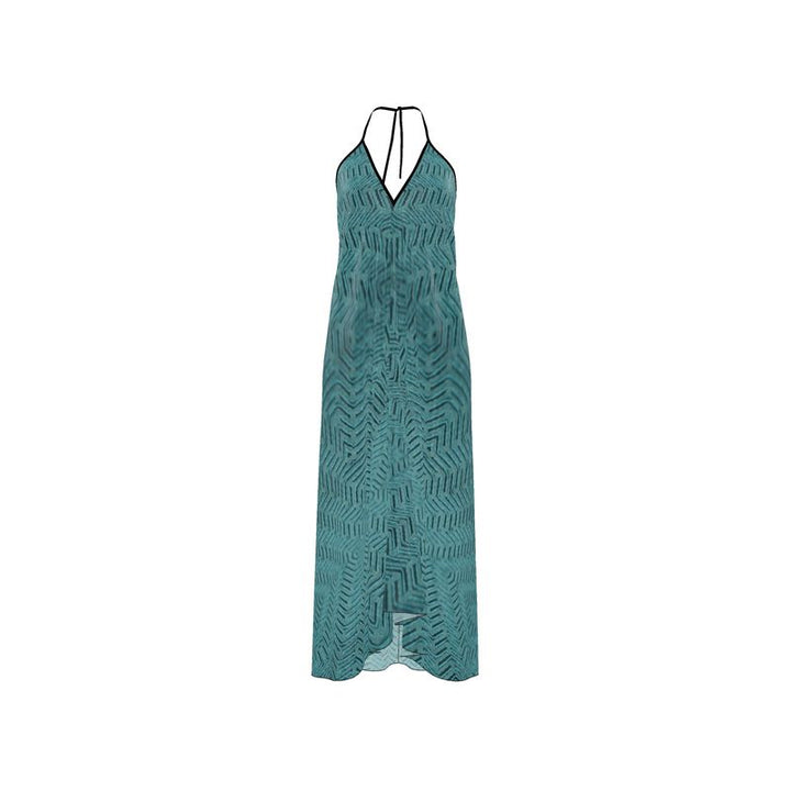 Linear Chic Green Halterneck Backless Dress | Solenriz - Rizzlly