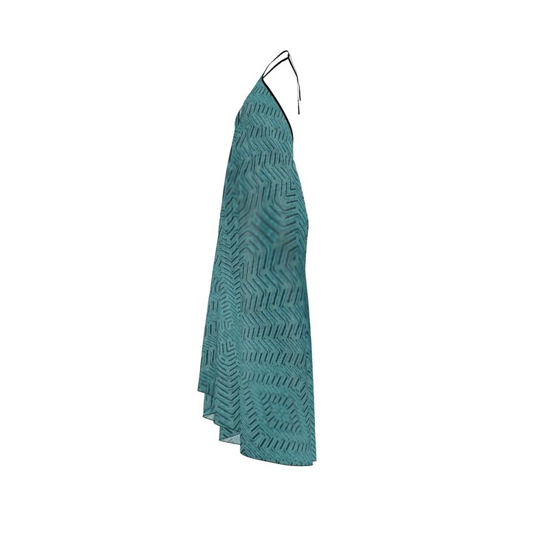 Linear Chic Green Halterneck Backless Dress | Solenriz - Rizzlly
