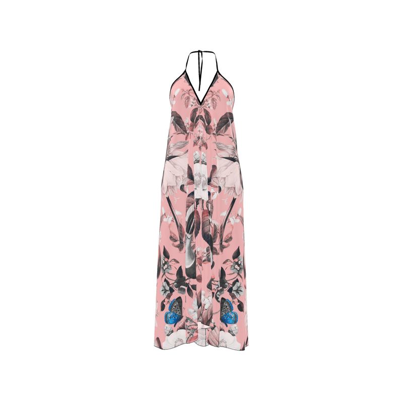Floral Pink Halterneck Backless Dress | Solenriz - Rizzlly