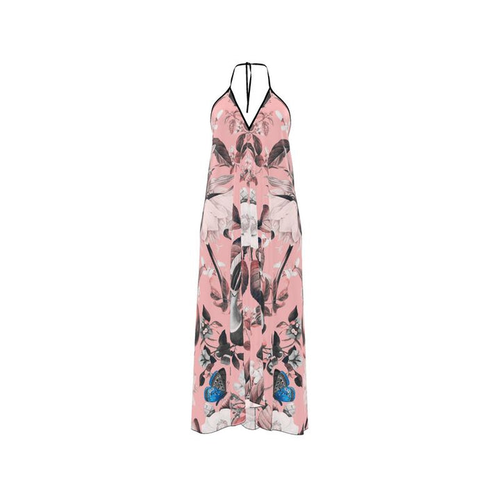 Floral Pink Halterneck Backless Dress | Solenriz - Rizzlly