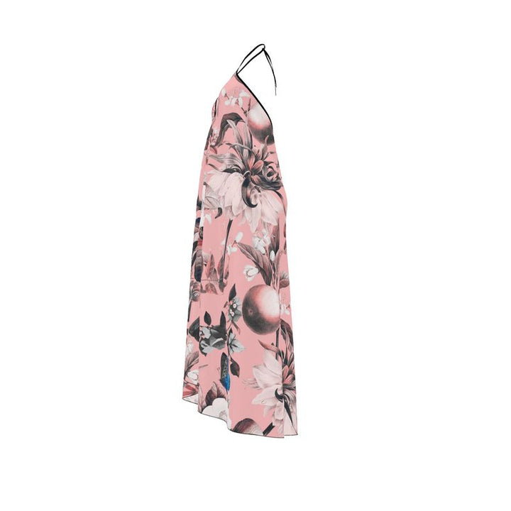 Floral Pink Halterneck Backless Dress | Solenriz - Rizzlly