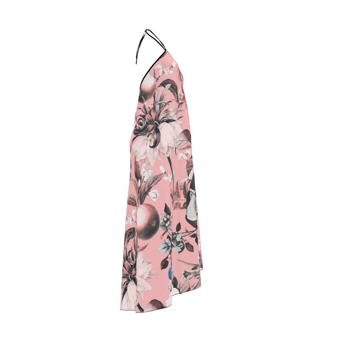 Floral Pink Halterneck Backless Dress | Solenriz - Rizzlly