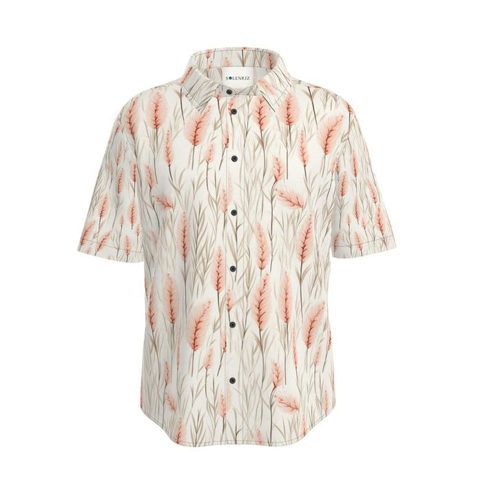 Men’s Cream Botanical Print Short-Sleeve Shirt | Solenriz