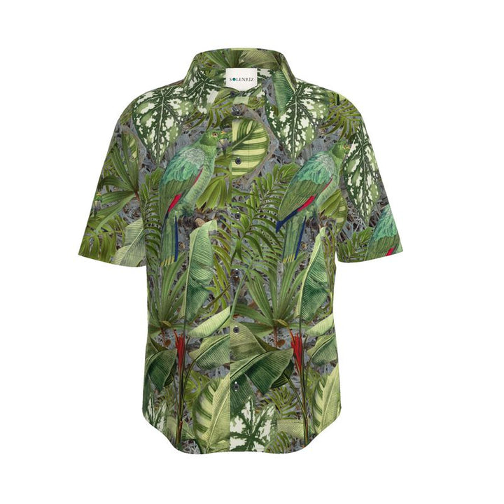Men’s Green Tropical Leaf Print Short-Sleeve Shirt | Solenriz