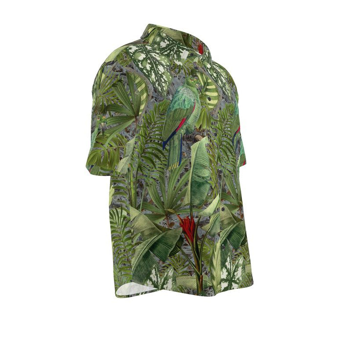 Men’s Green Tropical Leaf Print Short-Sleeve Shirt | Solenriz