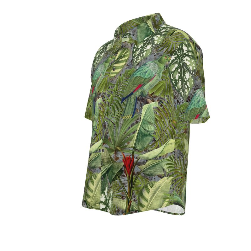 Men’s Green Tropical Leaf Print Short-Sleeve Shirt | Solenriz