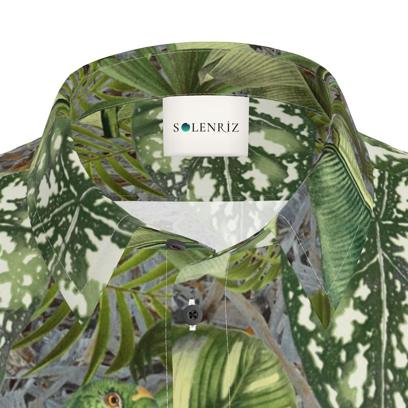 Men’s Green Tropical Leaf Print Short-Sleeve Shirt | Solenriz