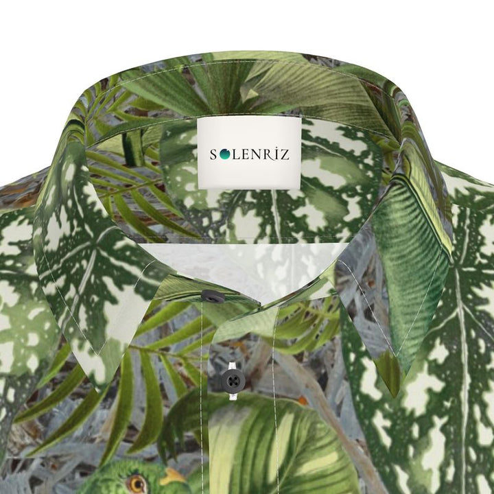 Men’s Green Tropical Leaf Print Short-Sleeve Shirt | Solenriz