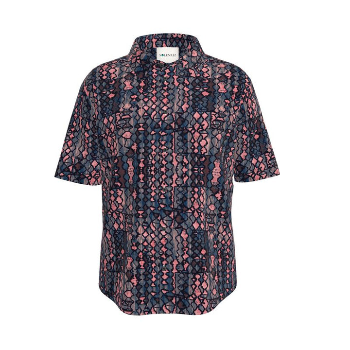 Men’s Navy & Coral Geometric Short-Sleeve Shirt | Solenriz