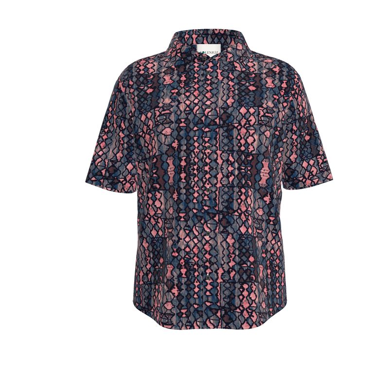 Men’s Navy & Coral Geometric Short-Sleeve Shirt | Solenriz