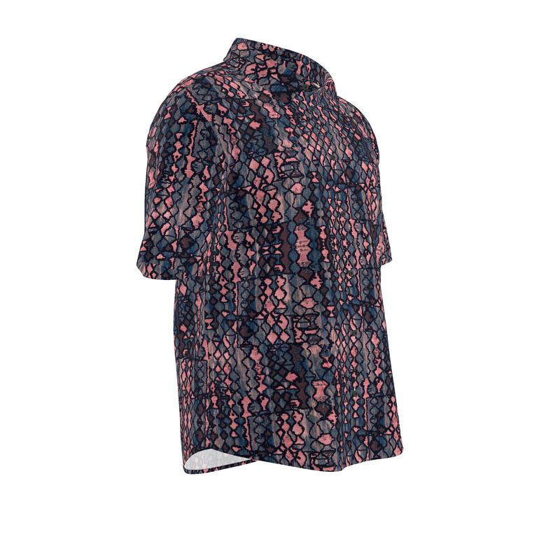 Men’s Navy & Coral Geometric Short-Sleeve Shirt | Solenriz