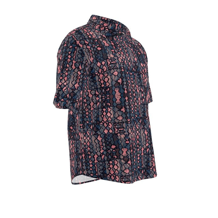 Men’s Navy & Coral Geometric Short-Sleeve Shirt | Solenriz