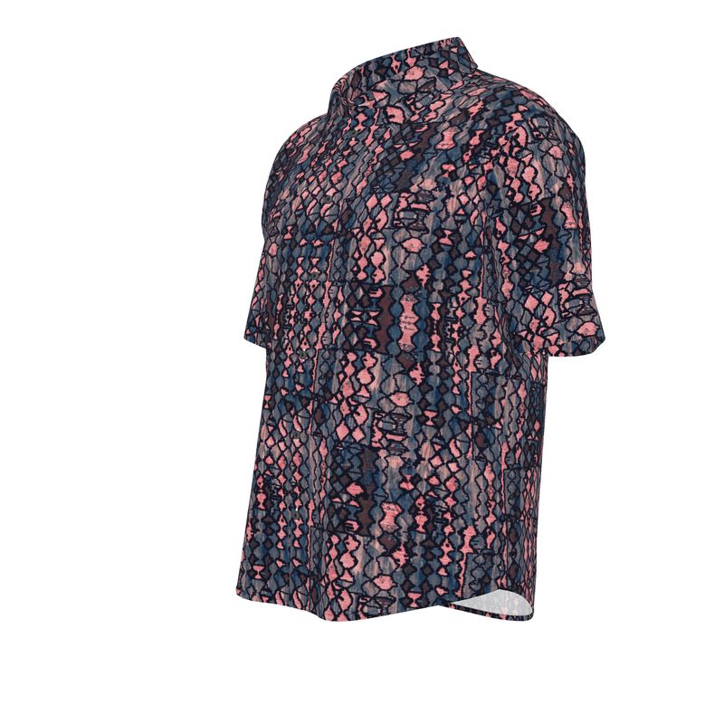 Men’s Navy & Coral Geometric Short-Sleeve Shirt | Solenriz